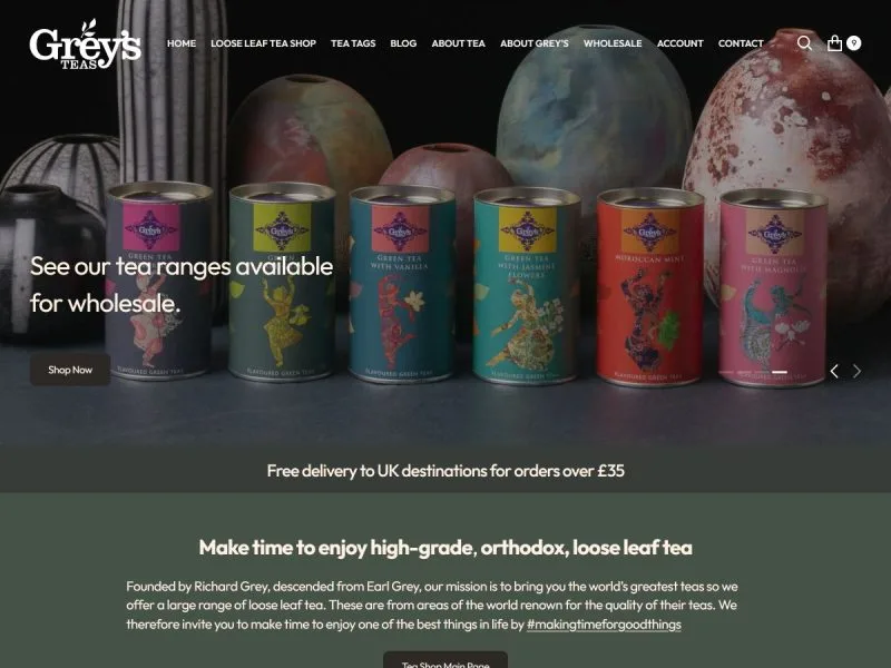 Greys Teas Website. Web design by evince