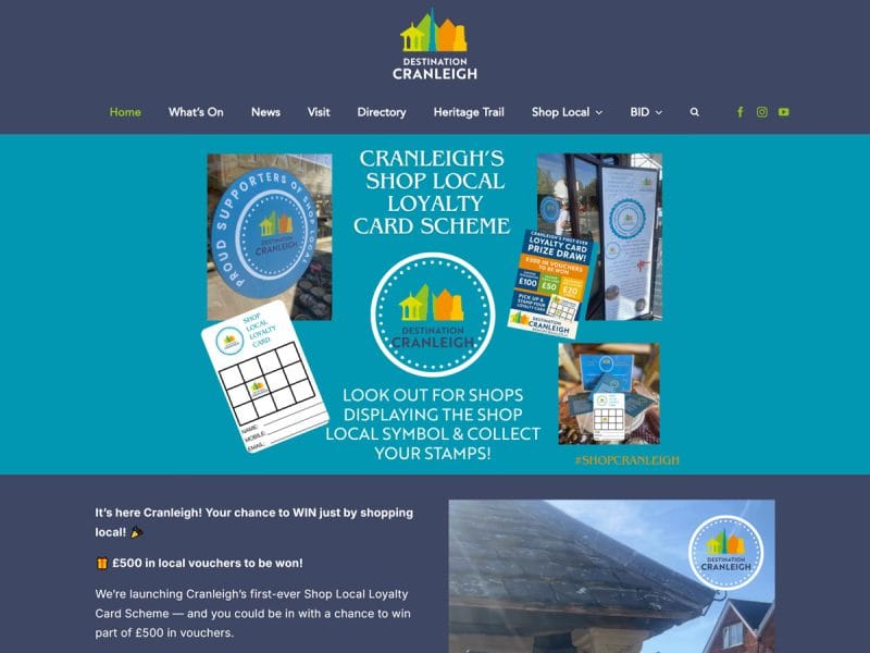 Destination Cranleigh. Website design by evince.