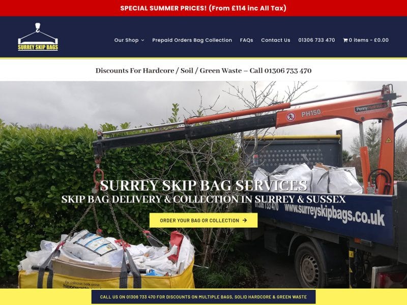 Surrey Skip Bags. Web design by evince
