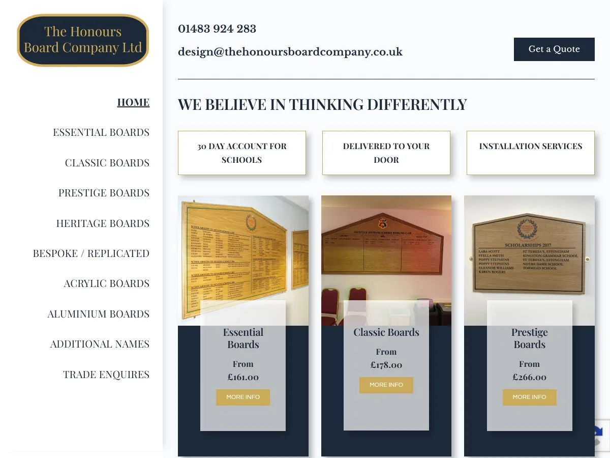 The Honours Board Company Website. Web design by evince